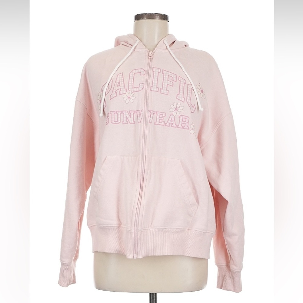 PacSun Pink Daisy Graphic Zip Up Hoodie M | Y2K Floral Sweatshirt